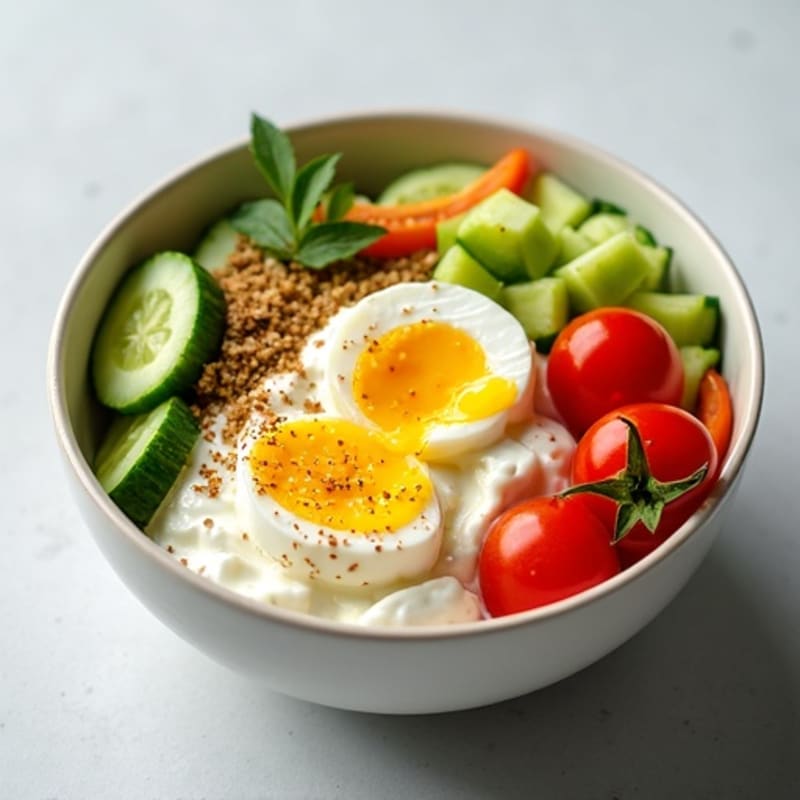 Creamy Cottage Cheese Bowl with Fresh Vegetables and Crispy Everything Bagel Seasoning