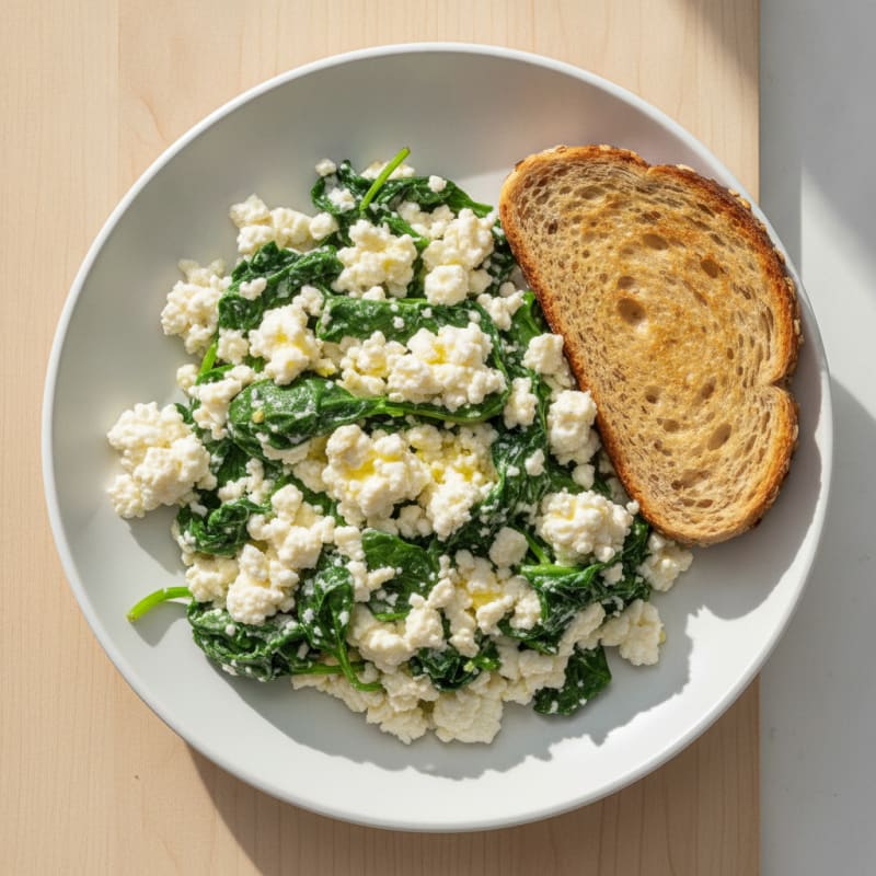 Egg White and Spinach Scramble with Cottage Cheese