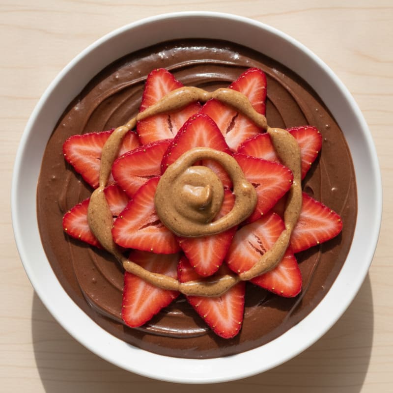 Silky Chocolate Protein Pudding with Sliced Strawberries
