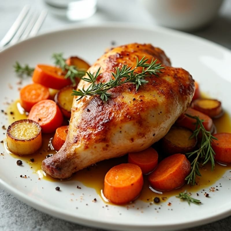Crispy Roasted Chicken Thighs with Roasted Root Vegetables