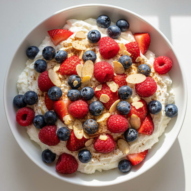 Creamy Greek Yogurt Protein Bowl with Mixed Berries and Almonds