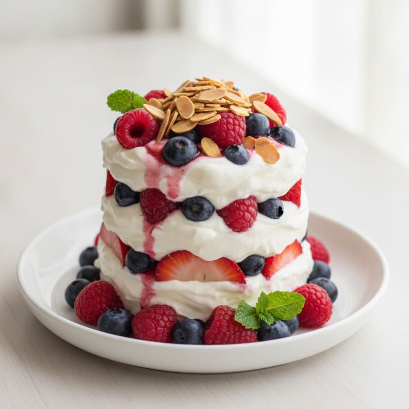 Greek Yogurt Protein Parfait with Mixed Berries and Almonds