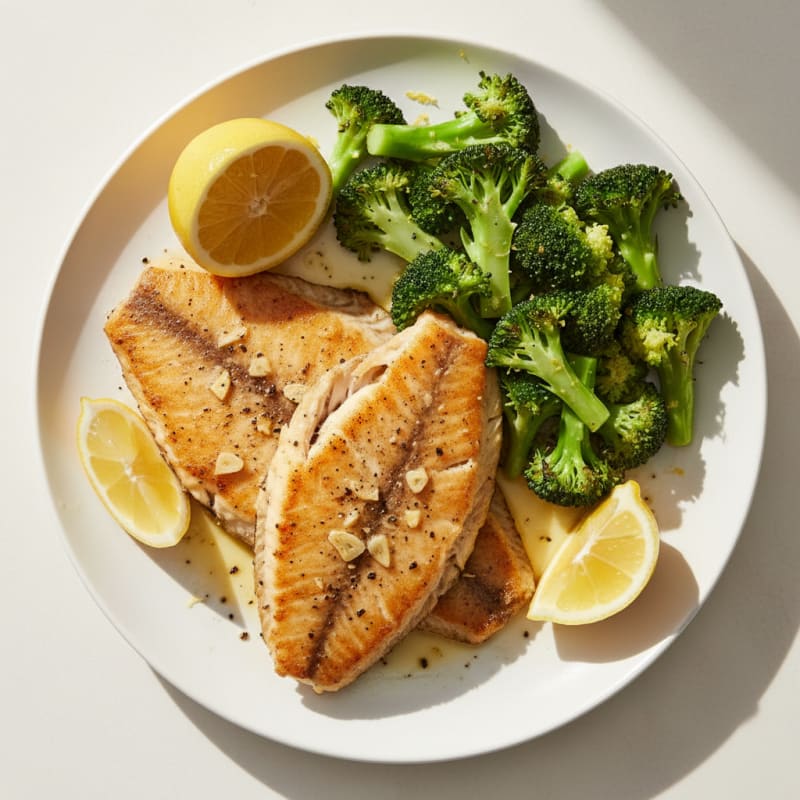 Seared Tilapia with Steamed Broccoli and Lemon