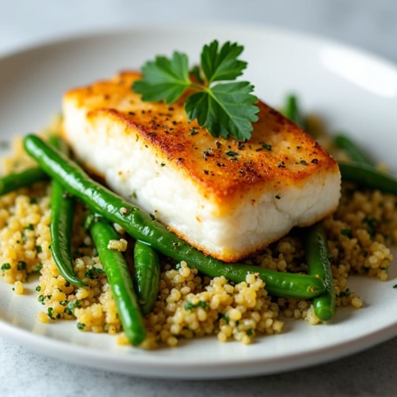 Pan-Seared Fish Fillet with Steamed Green Beans and Herb Quinoa