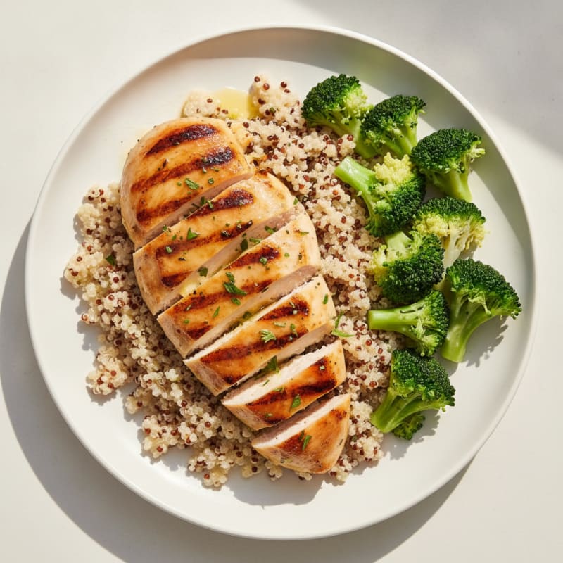 Grilled Chicken Breast with Quinoa and Steamed Broccoli