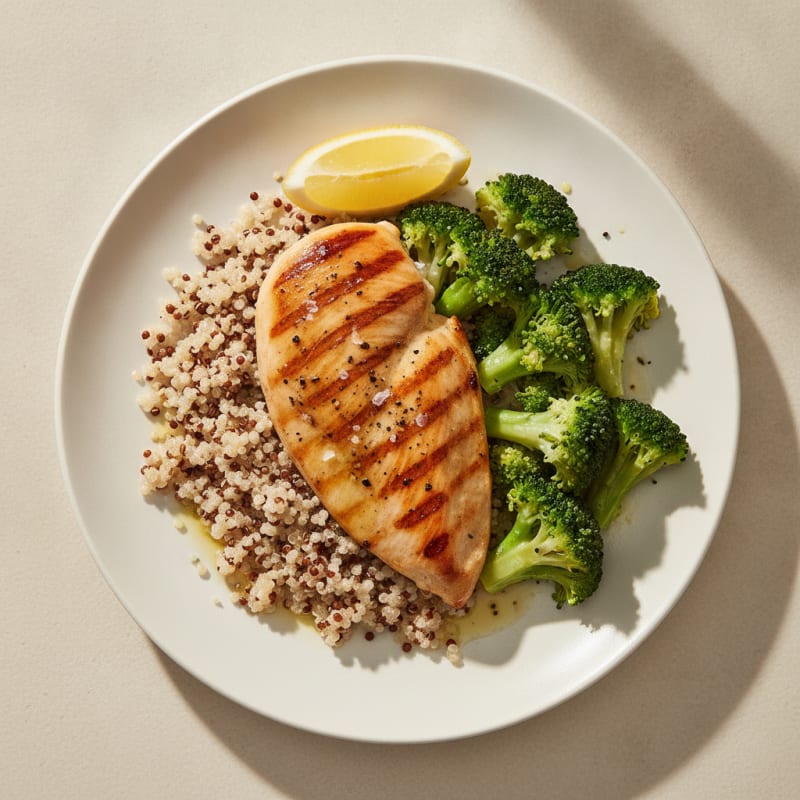 Grilled Chicken Breast with Quinoa and Steamed Broccoli