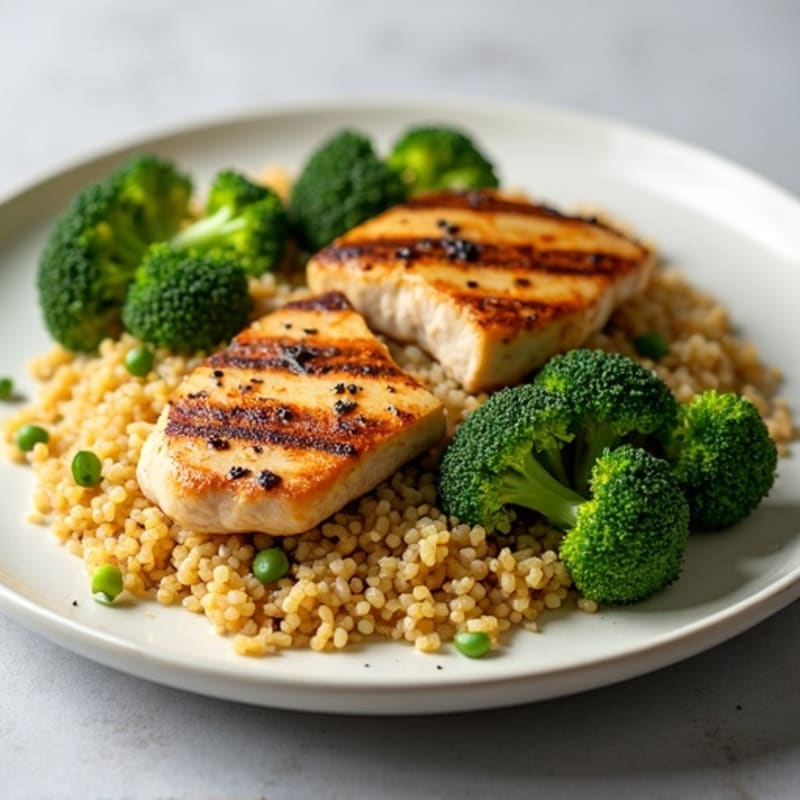 Grilled Chicken Breast with Roasted Broccoli and Quinoa