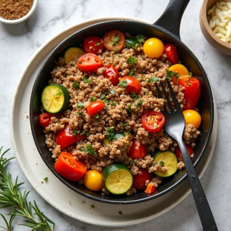 Herb-Seasoned Lean Ground Beef Skillet with Roasted Vegetables
