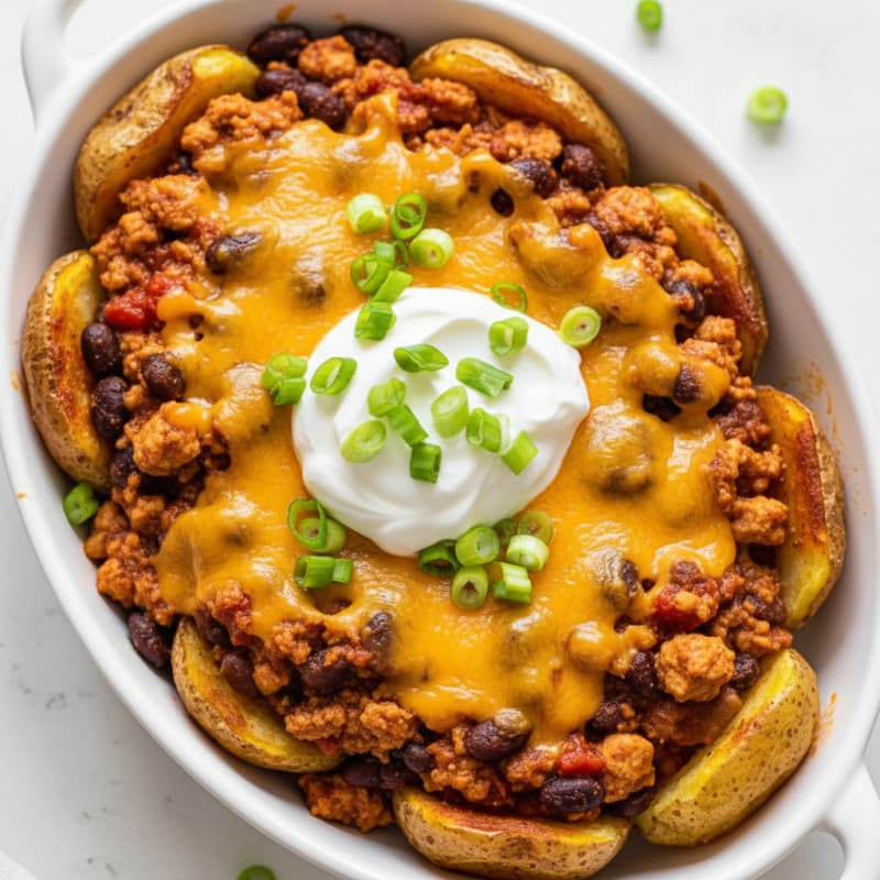 Loaded Chili Cheese Potato Skins