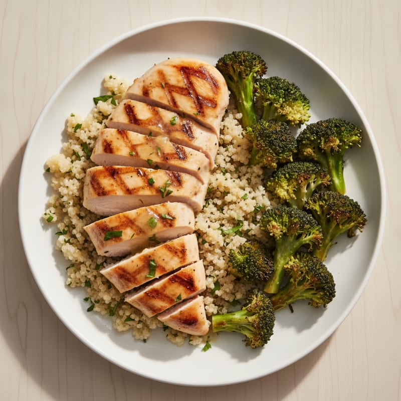 Grilled Chicken Breast with Quinoa and Roasted Broccoli