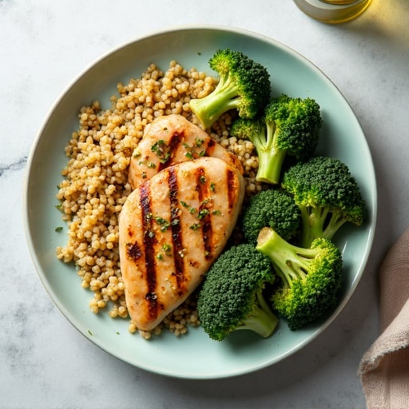 Grilled Chicken Breast with Roasted Broccoli and Quinoa