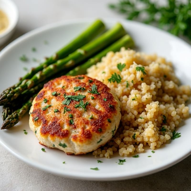 Herb-Loaded Turkey Patties with Roasted Asparagus and Quinoa