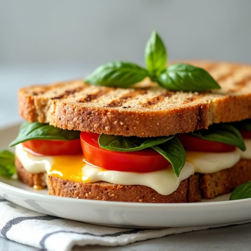 Warm Grilled Tomato, Mozzarella, and Fresh Basil Sandwich