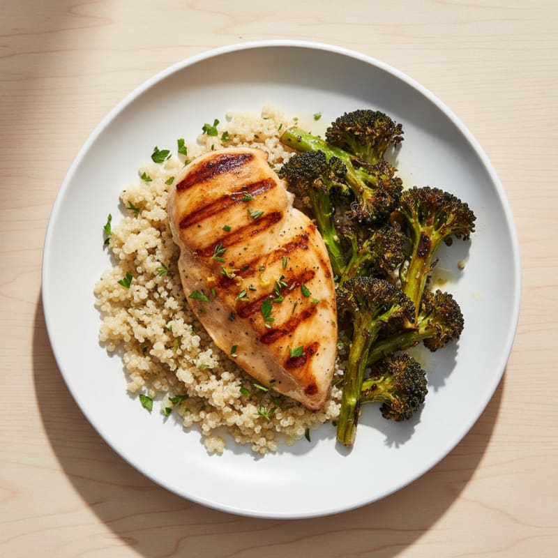 Grilled Chicken Breast with Quinoa and Roasted Broccoli