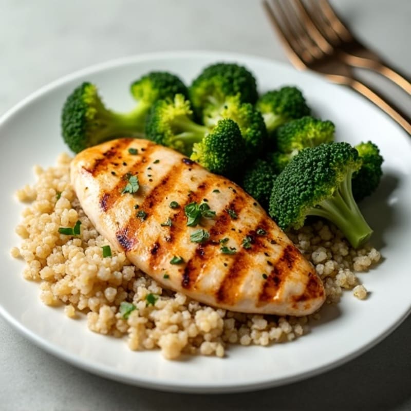 Grilled Chicken Breast with Quinoa and Steamed Broccoli