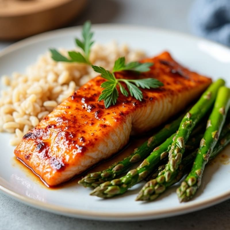 Teriyaki Glazed Salmon with Roasted Asparagus and Brown Rice