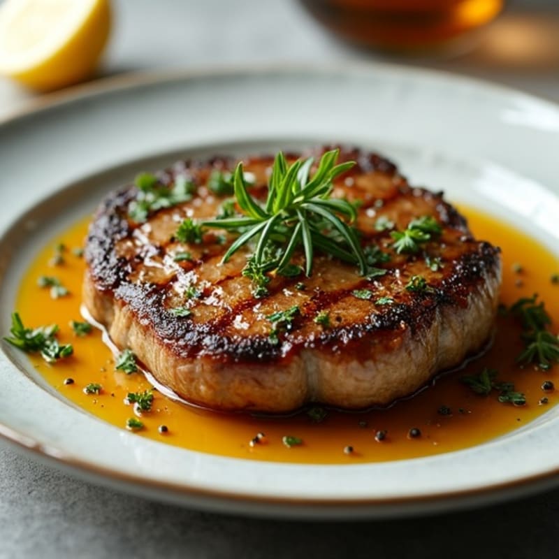 Herb-Crusted Pan-Seared Steak with Roasted Garlic