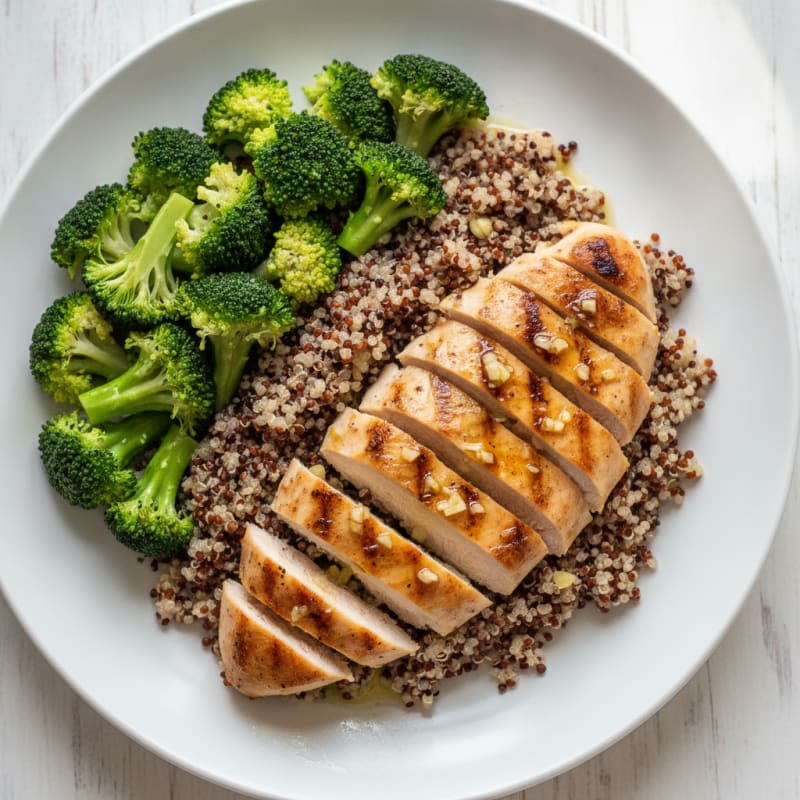 Grilled Chicken Breast with Quinoa and Steamed Broccoli