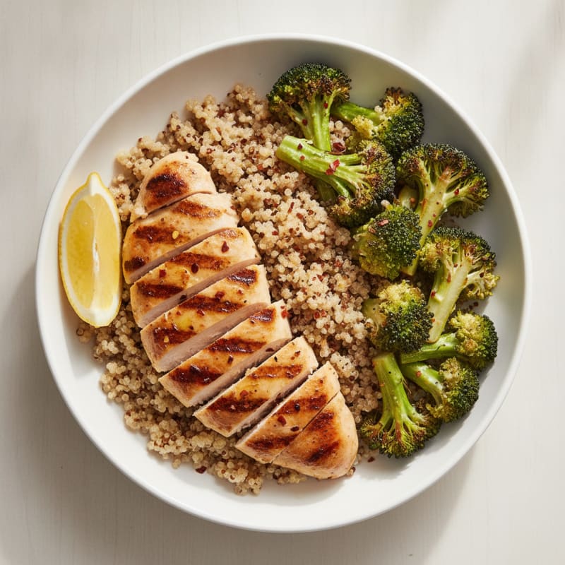 Grilled Chicken and Quinoa Bowl with Roasted Broccoli