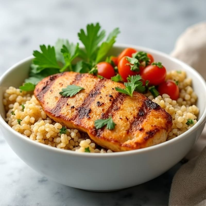 Grilled Chicken Breast Bowl with Cilantro Lime Brown Rice and Fresh Salsa