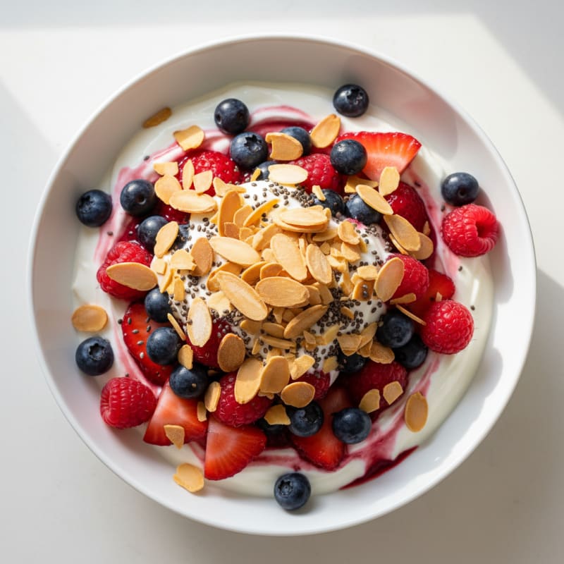Greek Yogurt Protein Parfait with Mixed Berries and Almonds