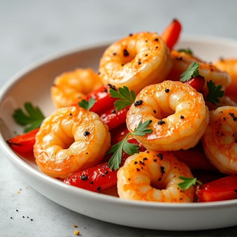 Saffron Garlic Shrimp with Roasted Bell Peppers