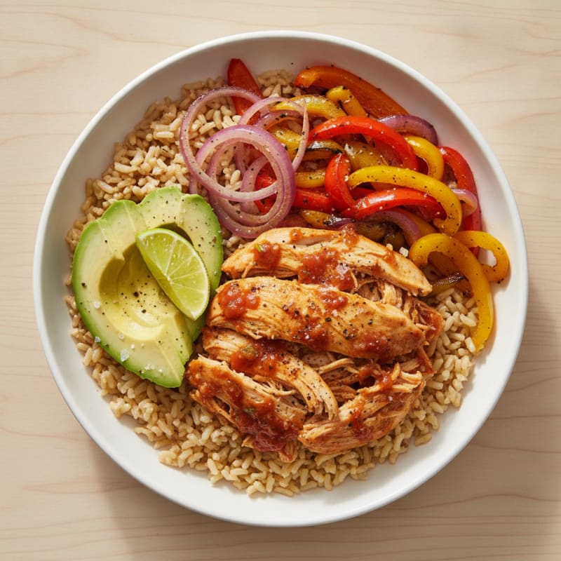 Zesty Pulled Chicken and Brown Rice Bowl