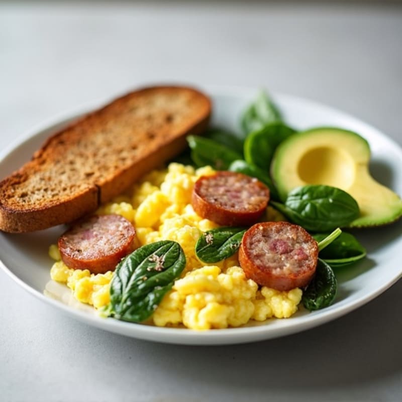 Egg White Scramble with Turkey Sausage and Spinach