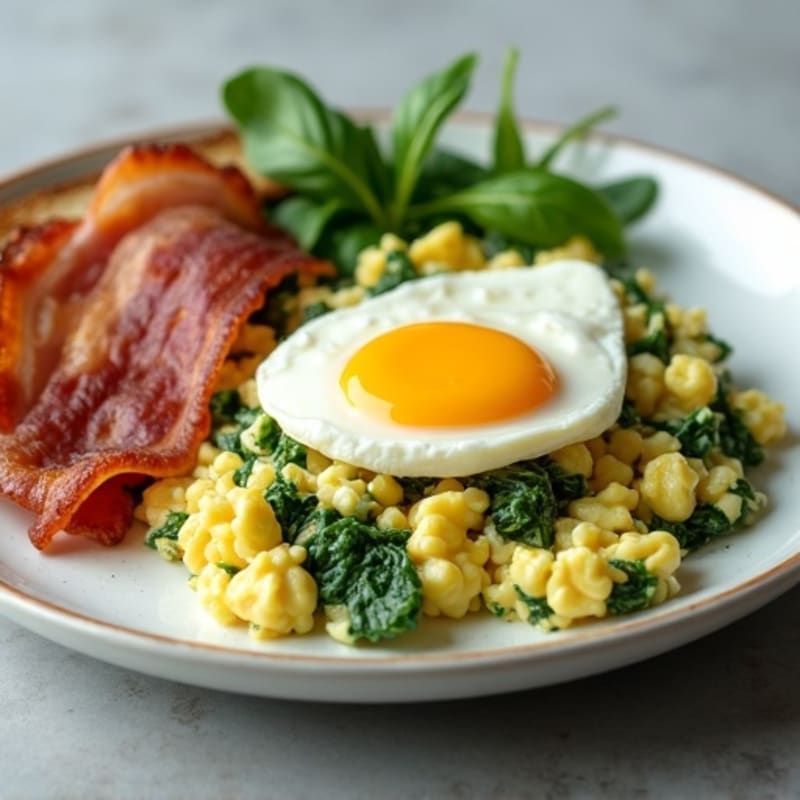 Egg White and Spinach Scramble with Cottage Cheese and Turkey Bacon