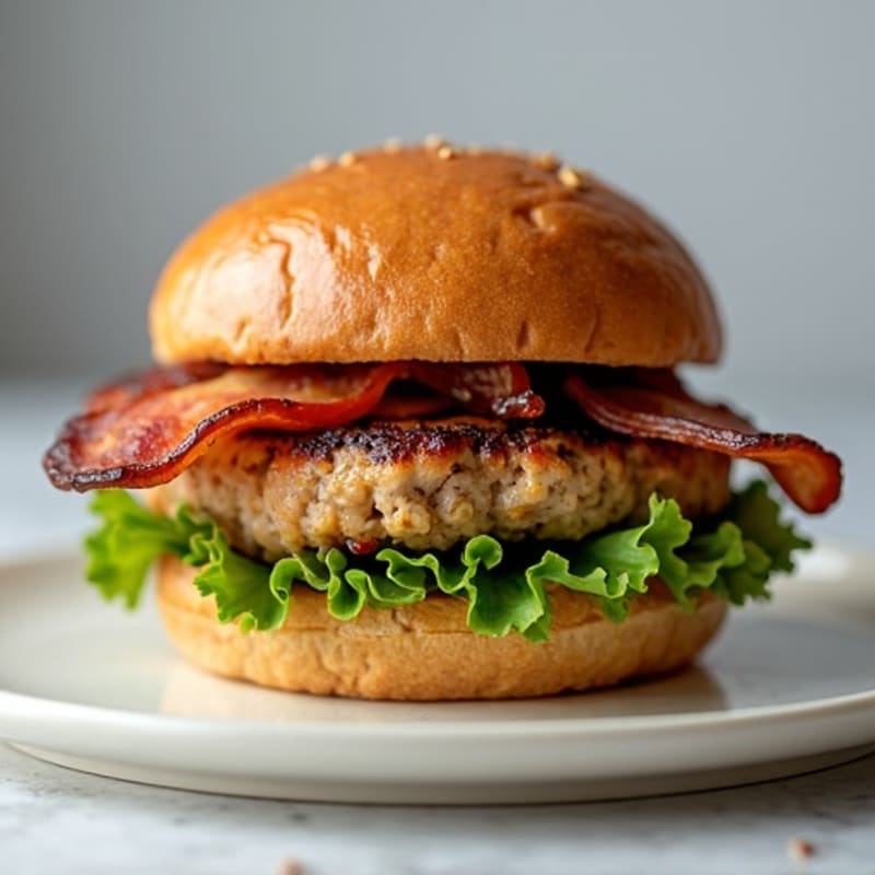 Lean Turkey Bacon Burger with Caramelized Onions
