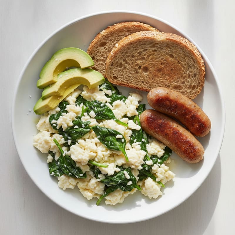 Egg White Spinach Scramble with Turkey Sausage