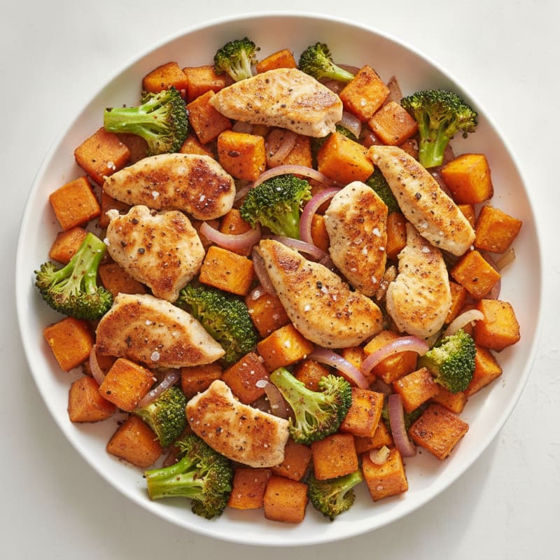 Chicken and Sweet Potato Hash with Broccoli
