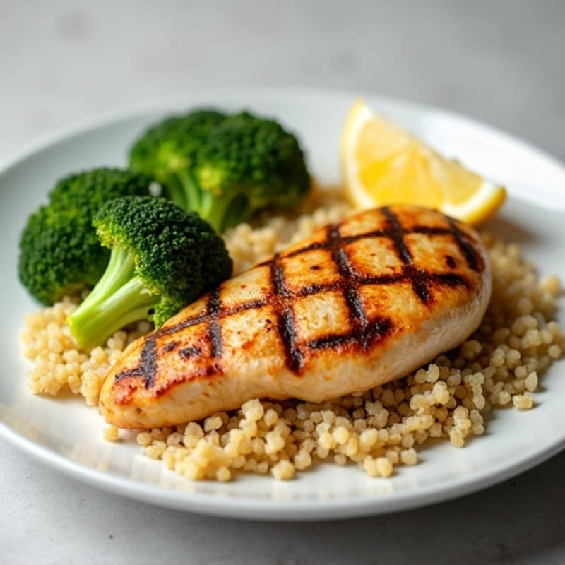 Grilled Chicken Breast with Quinoa and Roasted Broccoli