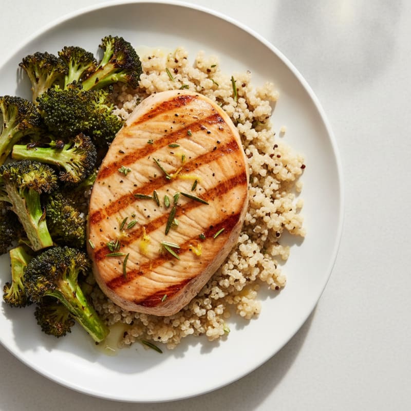 Grilled Turkey Breast with Quinoa and Roasted Broccoli