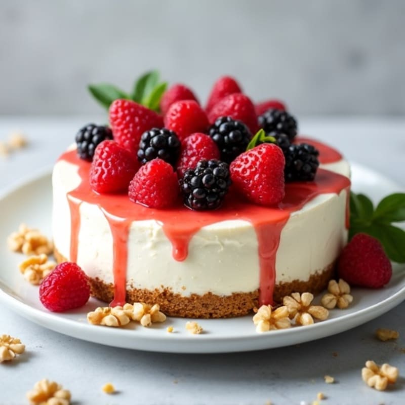Greek Yogurt Protein Cheesecake with Mixed Berries