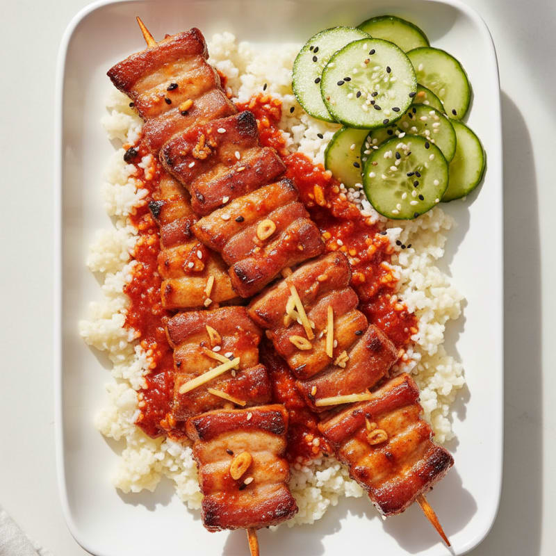Spicy Gochujang Pork Belly Skewers