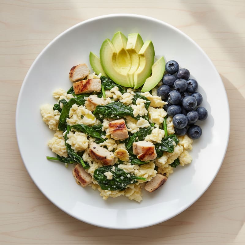 Egg White Scramble with Grilled Chicken and Spinach