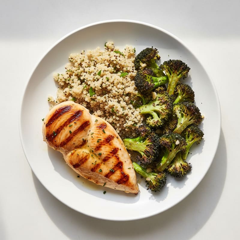 Grilled Chicken Breast with Roasted Broccoli and Quinoa