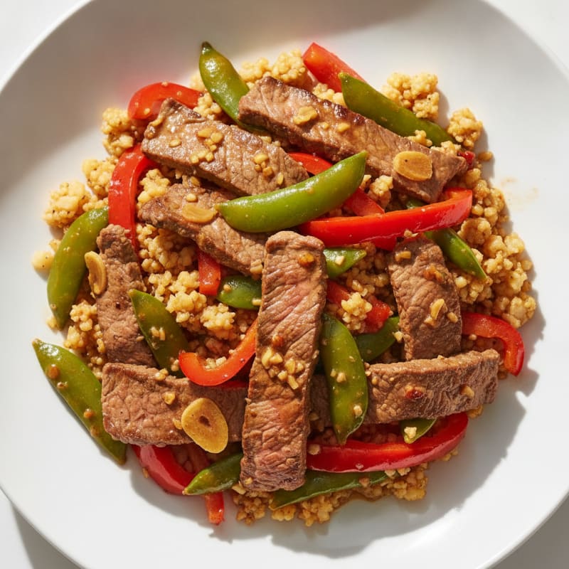 Lean Beef Stir Fry with Bell Peppers and Cauliflower Rice