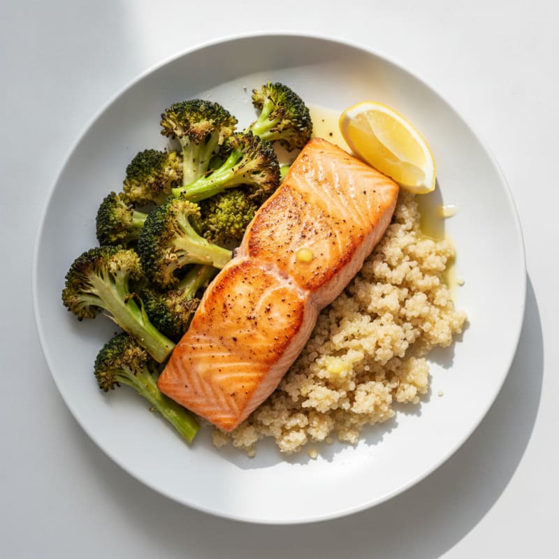 Seared Salmon with Roasted Broccoli and Quinoa