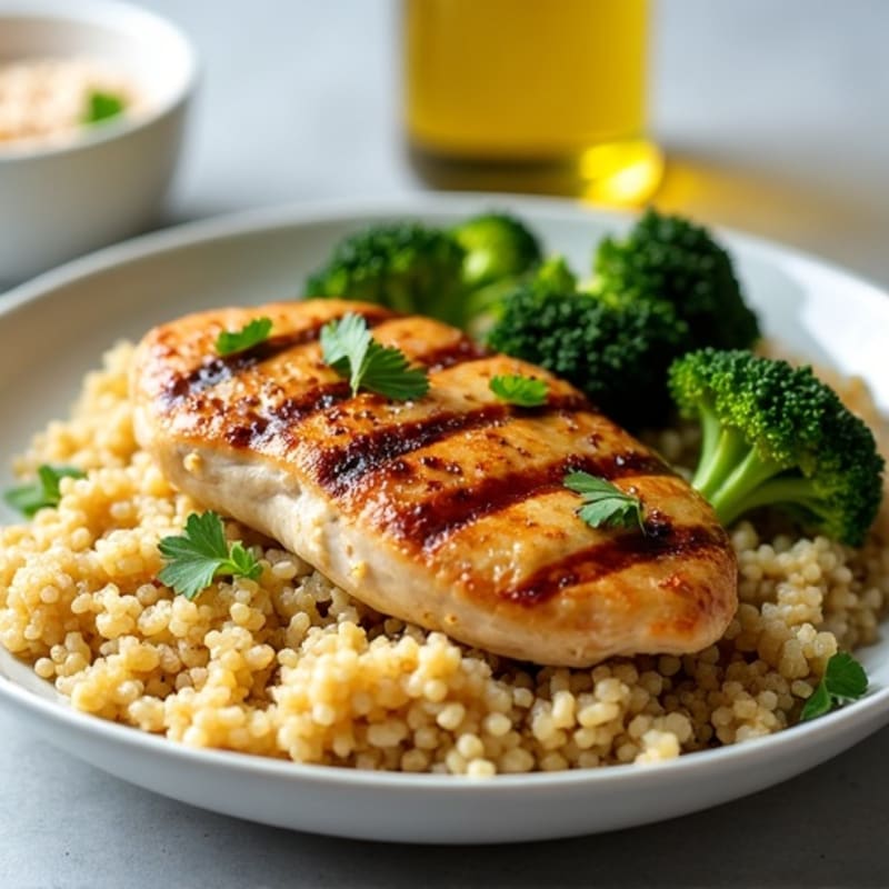 Grilled Chicken Breast with Quinoa and Roasted Broccoli