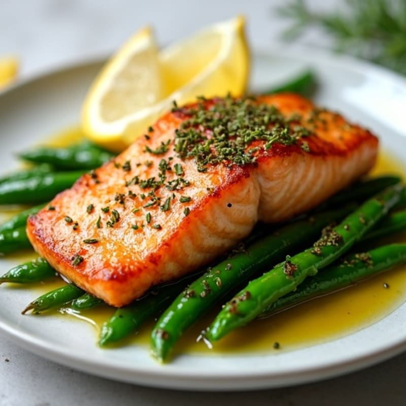 Crispy Lemon-Herb Salmon with Roasted Green Beans