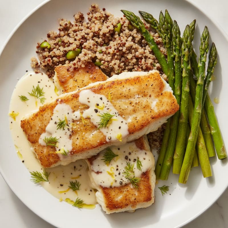 Pan-Seared Alaskan Cod with Lemon-Dill Sauce