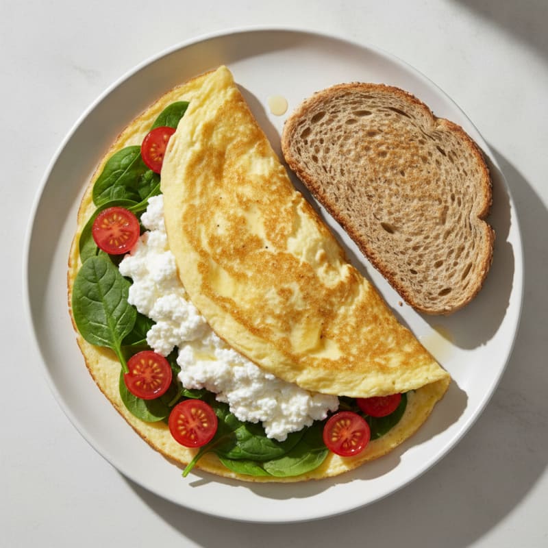 Egg White Spinach Omelette with Cottage Cheese and Cherry Tomatoes