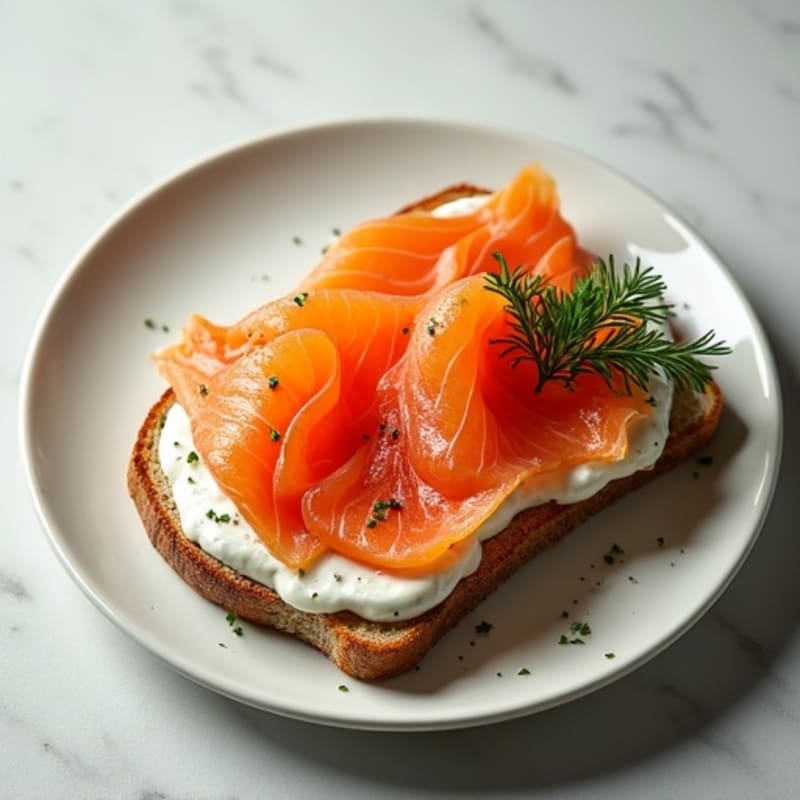 Smoked Salmon with Creamy Herb Spread on Crispy Whole-Grain Toast
