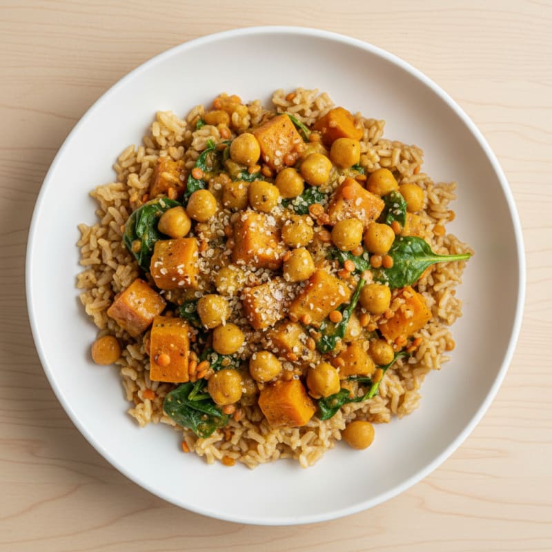 Chickpea Sweet Potato Coconut Curry with Rice