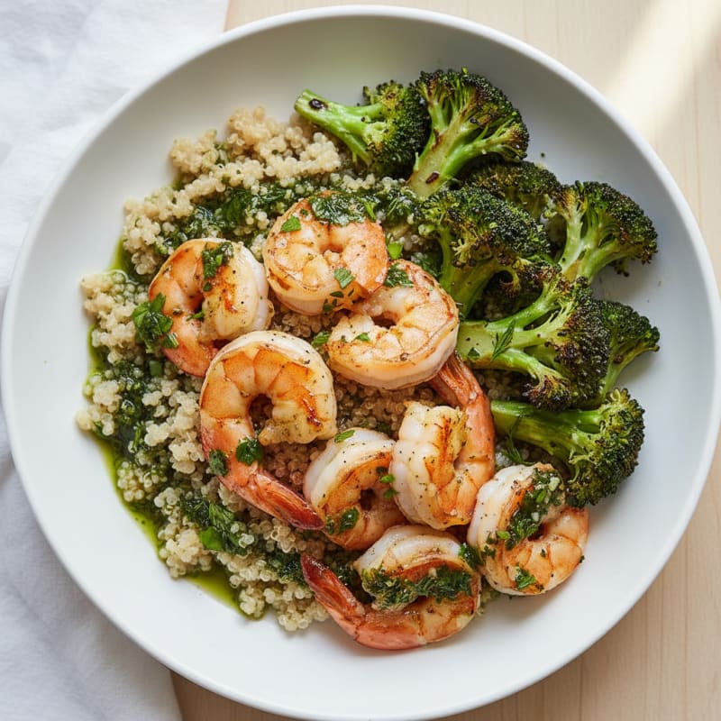 Grilled Lemon Herb Shrimp Bowl with Quinoa and Roasted Broccoli