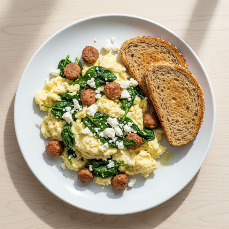 Egg White and Turkey Sausage Scramble with Spinach and Feta