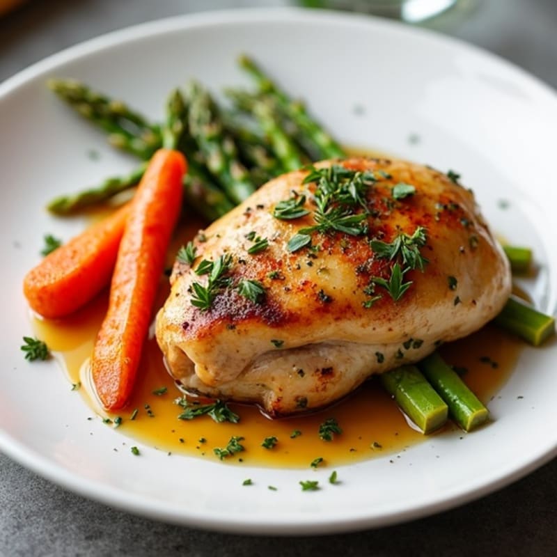 Herb-Roasted Chicken with Maple-Glazed Carrots and Tender Asparagus