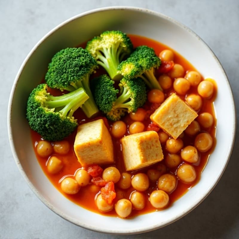 Silky Paneer and Chickpea Curry with Steamed Broccoli